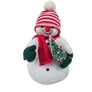 Vintage 80s Holiday Snowman Figure Striped Hat Scarf Christmas Tree